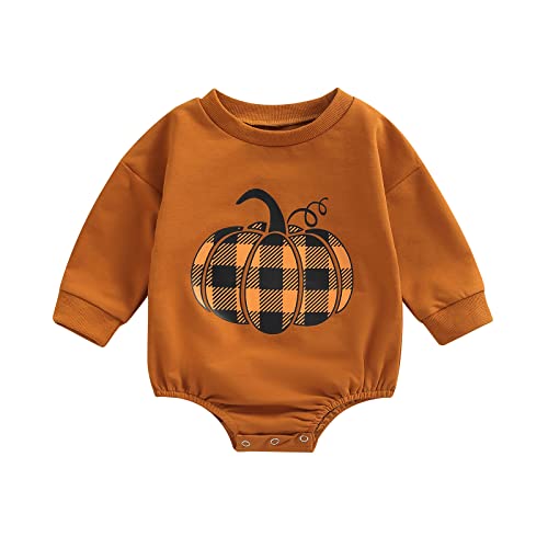 Image of fhutpw Baby Boy Clothes Pumpkin Ghost Sweatshirt Romper Fall Infant Newborn Girl Halloween 3 6 12 18 Months Pullover