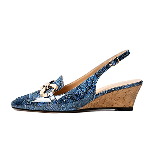 Escarpins slingback à talon bloc 5cm avec bout carré et chaîne métallique