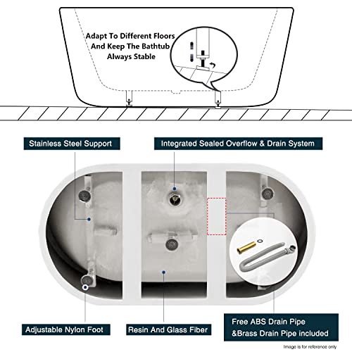 Ferdy Shangri-La 47" Acrylic Freestanding Bathtub, Small Classic Oval Shape Acrylic Soaking Bathtub With Matte Black Drain & Minimalist Linear Design Overflow, Modern White, Cupc Certified #TOP6