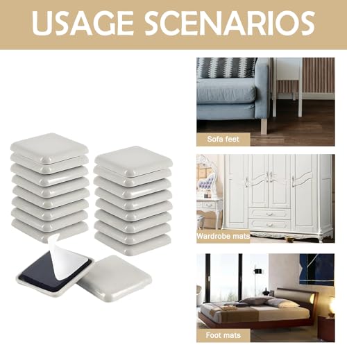 Deslizadores de muebles, 16 deslizadores de muebles de 40 mm para alfombras, protectores de suelo cuadrados autoadhesivos, almohadillas de muebles resistentes para suelos de madera, sillas, mesas - imagen 5