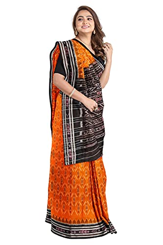 Image of Odisha Sambalpuri Handloom Ikat Women's Cotton Saree, Odisha Handloom Handmade Pure Cotton Khandua Saree, Ikkat Orissa Traditional Handloom Saree Without Blouse