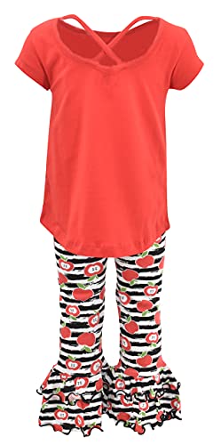 Image of Unique Baby 2 Piece Girls Back to School Vibes Outfit Double Ruffle Leggings Short Sleeve Shirt Clothes Set Kid Toddler Girl