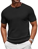 COOFANDY T SHIRTS HERREN STRICK KURZARM SOMMER CASUAL TSHIRTS RUNDHALS SCHWARZ L