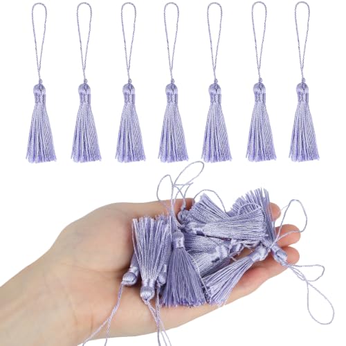 Image of 48Pcs Mini Bookmark Tassels Handmade Keychain Silky Tassel | (Purple)3.75inch Tassel, Silky Floss Craft Tassel for Jewelry Making,Tags,DIY Accessory
