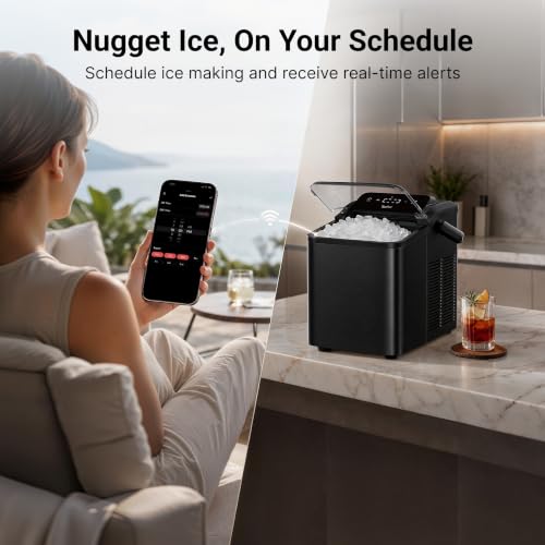Image of Typhur Smart Nugget Ice Maker Countertop with App Control, Pebble Ice Machine, Portable Pellet Ice Maker with Handle, Self-Cleaning Pump, 8 Cleaners, 35lbs /24H for Home, Kitchen, Office, RV, Black