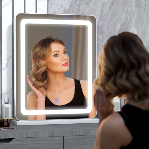 Fennio Vanity Mirror With Lights 18"X22", Led Lighted Makeup Mirror, Large Makeup Mirror With Lights, Touch Screen With 3-Color Lighting, 5X Magnification, Dimmable, For Vanity Desk Tabletop, Bedroom #TOP1