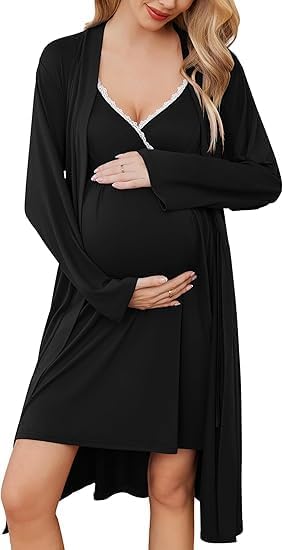ELESOL Womens Maternity Nursing Gown and Robe Set Labor Delivery Nuring Nightgowns for Hospital Breastfeeding Robes