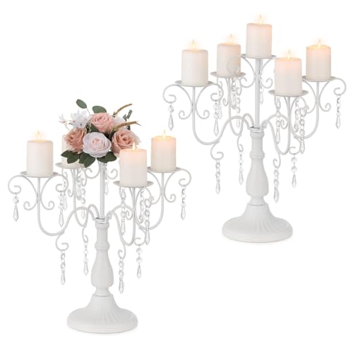 Sziqiqi Bougeoirs Chandelier Blancs - Bougeoirs pour Bougies Piliers Décoratifs pour Réception Mariage Bougeoirs en Métal pour Noël Pâques