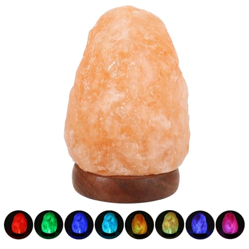 Himalayan Salt Lamp-Natural Salt Rock Night Lamp with 7 Colors Changing, Mini Small Crystal Salt Lamp for Relaxing Home Decor and Christmas-Gift,Natural Shaped with Wood Base