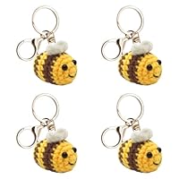 Rebanky 4 Piezas Llavero Abeja de Crochet, Llaveros de Abeja de Ganchillo Llavero Lindo para Carteras, Teléfonos Móviles, Regalos para Fiestas, Niños y Niñas
