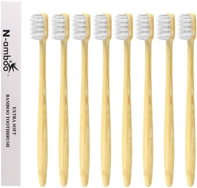 N-amboo Cepillo de dientes súper suave, cepillo de dientes de Bamoo 10000 nanocardas blancas, cerdas extra suaves, paquete de 8