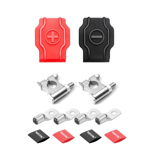 Recoil ZBT Military Spec Battery Terminal Top Post Set for Car Truck Boats RV Vessels One Pair with Durable Silicone Cover (Positive & Negative) Four Copper Lugs and Heat-shrink Tubing