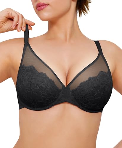 Popilush Minimizer Bras for Women Plus Size Full Coverage Lace Underwire Support Push Up Bra for Heavy Breast Everyday Wear