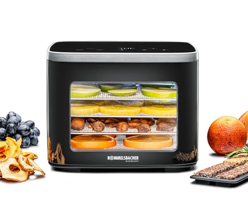 ROMMELSBACHER Dörrautomat DA 450, Dörrfläche 0,2 m², inkl. 5 Edelstahl-Dörrtabletts, 1 Dörrgitter, 1 Dörrunterlage, 2 Müsliformen, LCD-Display, 99 Std. Timer, Temperatur einstellbar (35 °C – 80 °C) ROMMELSBACHER Dörrautomat DA 450, Dörrfläche 0,2 m², inkl. 5 Edelstahl-Dörrtabletts, 1 Dörrgitter, 1 Dörrunterlage, 2 Müsliformen, LCD-Display, 99 Std. Timer, Temperatur einstellbar (35 °C – 80 °C)
