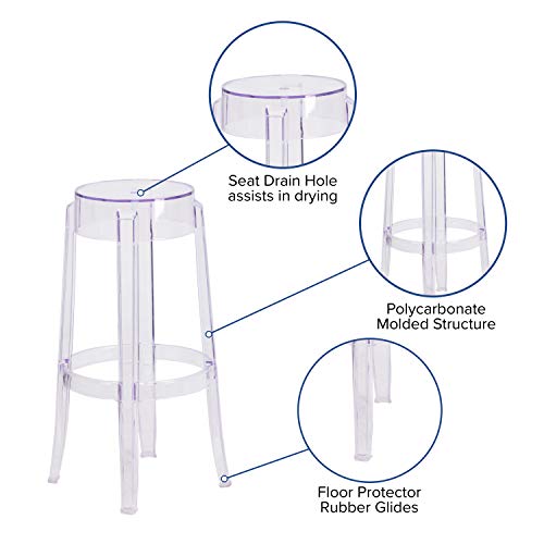Butaco transparente de barra de Flash Furniture, altura 29,75 pulgadas, construcción duradera, para uso comercial miniatura 4