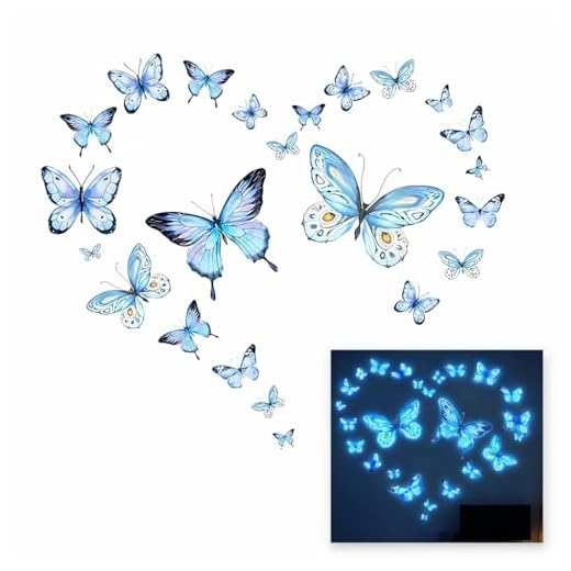 25 PCS Wandtattoo Schmetterlinge Leuchtend, Wandtattoo Leuchtend Schmetterling Deko Wandsticker Schlafzimmer Leuchtaufkleber für Schlafzimmer Kinderzimmer