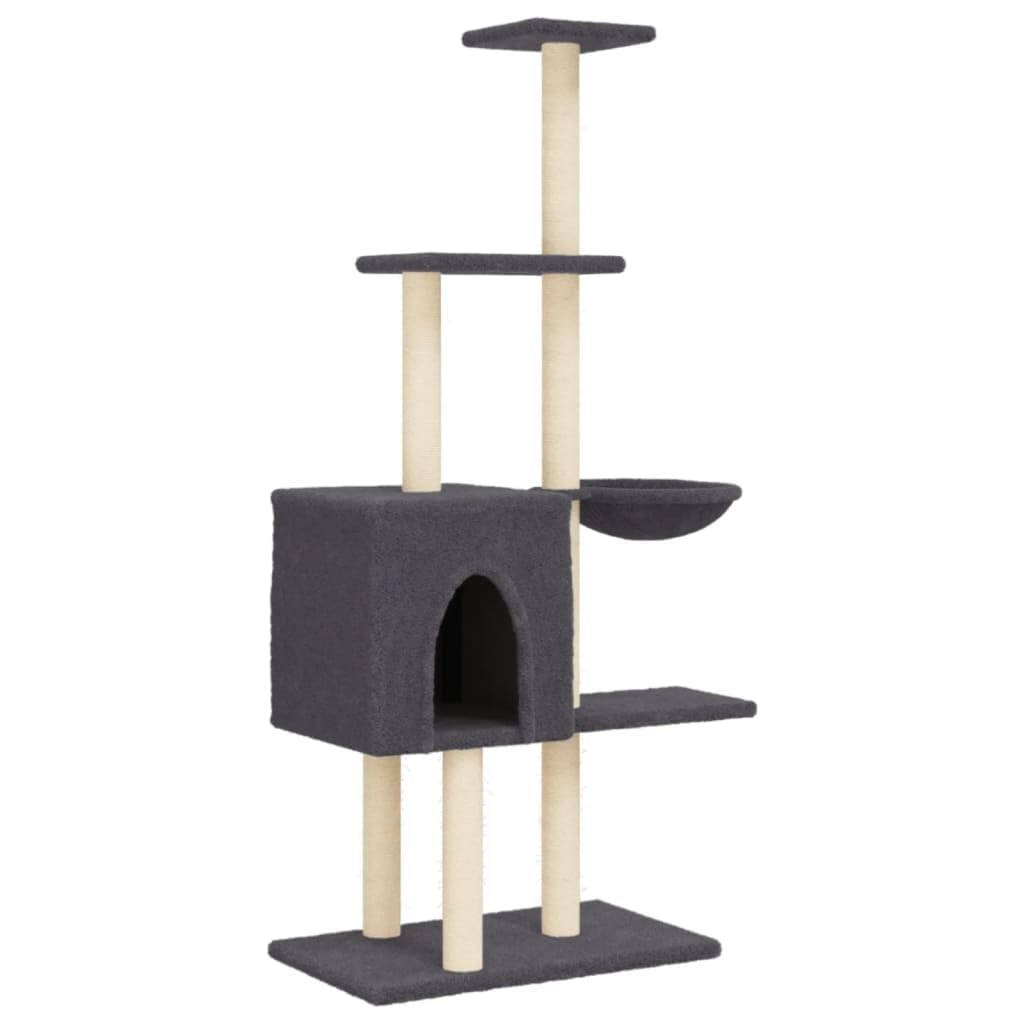 Homgoday Tiragraffi per gatti con tiragraffi in sisal, grigio scuro, 145 cm, torre tiragraffi multilivello con scala e condomini, centro attività per gatti da interno