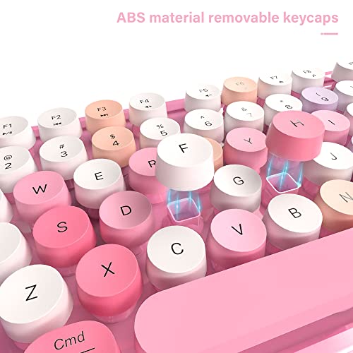 Ubotie Colorful Computer Wireless Keyboard Mice Combo, Retro Typewriter Flexible Keys Office Full-Sized Keyboard, 2.4Ghz Dropout-Free Connection And Optical Mouse (Pink-Colorful) #TOP5
