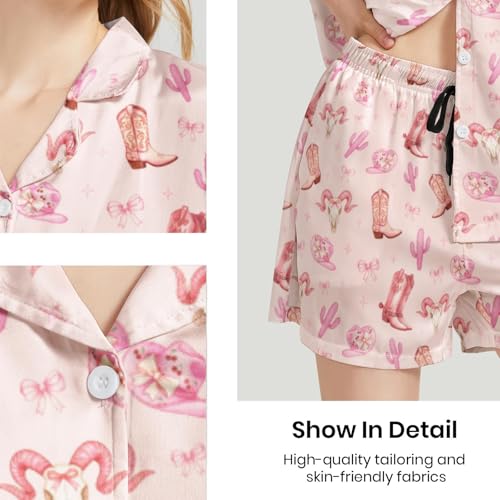 Image of Silk Satin Pajama Set for Women Summer Lounge Pjs Sets 2 Piece Suit Ladies Button Down Tops And Shorts Sleepwear