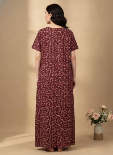 Image of Bahumaan Cotton Nighty for Women Full Length Stylish | Floral Print Cotton Maxi Dress for Women with Pocket | Sleepwear Gown for Women