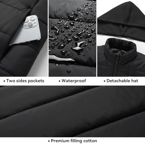 Heated Vest for Men, 14 Heating Zones, Dual Control Electric Heated Vest with Detachable Hood, Battery Not Included4
