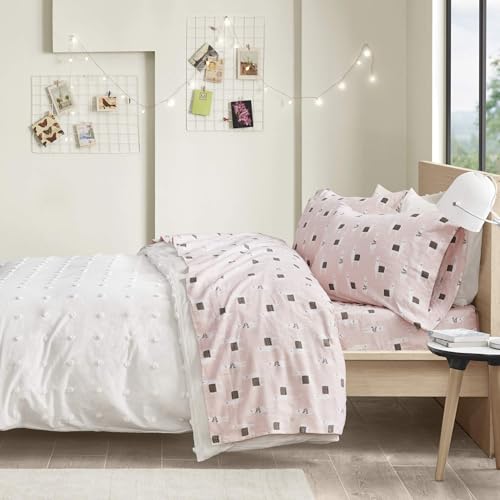 Image of Intelligent Design Cozy Soft 100% Cotton Flannel Print Animals Stars Cute Warm, Ultra Soft Cold Weather Sheet Set Bedding, Queen, Pink Llamas 4 Piece