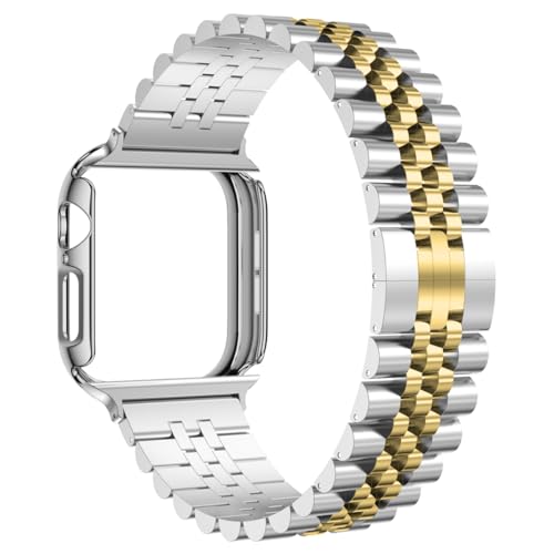 Image of baozai Compatible Apple Watch Bands 46mm 45mm 44mm 42mm 41mm 40mm 38mm, Stainless Steel Band with Screen Protector Case for Apple Watch Series 11 /10 /9 /8 /7 /6 /5 /4 /3 /2 /1 /SE3