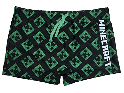 Minecraft Bañador con cintura elástica y cordones negro Allover, Negro , 9 años