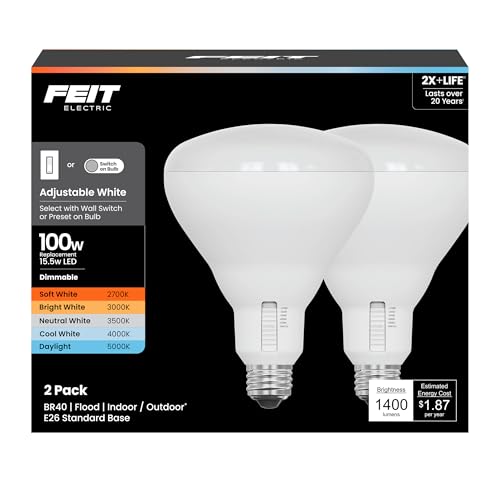 Feit Electric BR40 LED Light Bulb 100W Eq 5CCT 6Way 2 Pack