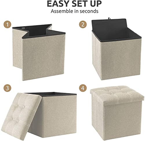 Image of Folding Storage Ottoman cube storage Sofa Bench Storge Organizer & Footrest stool for Bedroom, Living Room, Office Seat Sofa (Medium (38 x 38 x 38 CM), Beige)