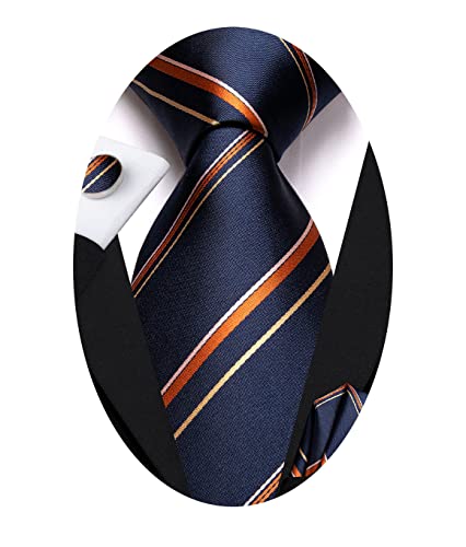 Image of Hi-Tie Men Ties Sets Silk Stripe Paisley Necktie Pocket Square Cufflinks for Business Wedding