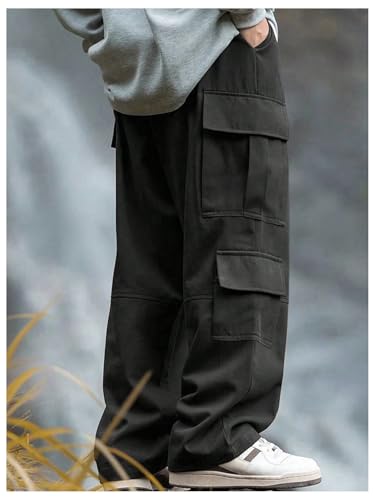 Verdusa Men's Baggy Cargo Pants Drawstring Elastic Waist Flap Pockets Loose Pants2
