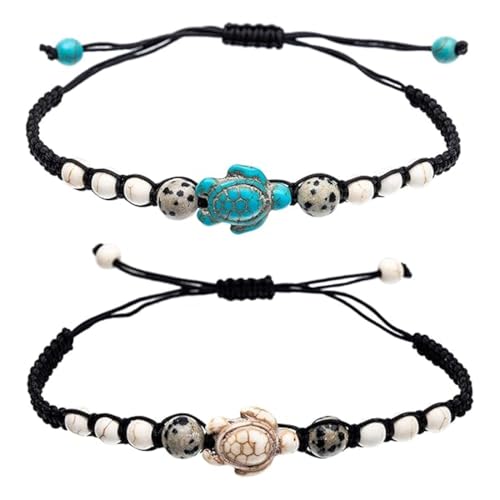 SIRLOMU 2 Piezas Pulsera de Amistad Hecha a Mano Significado Distancia Regalo para Mejor Amiga Pareja Amantes Chicas, Pulsera de Cuerda Ajustable con 1 Tarjeta de Deseo (Tortuga)