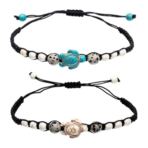 SIRLOMU 2 Piezas Pulsera de Amistad Hecha a Mano Significado Distancia Regalo para Mejor Amiga Pareja Amantes Chicas, Pulsera de Cuerda Ajustable con 1 Tarjeta de Deseo (Tortuga)
