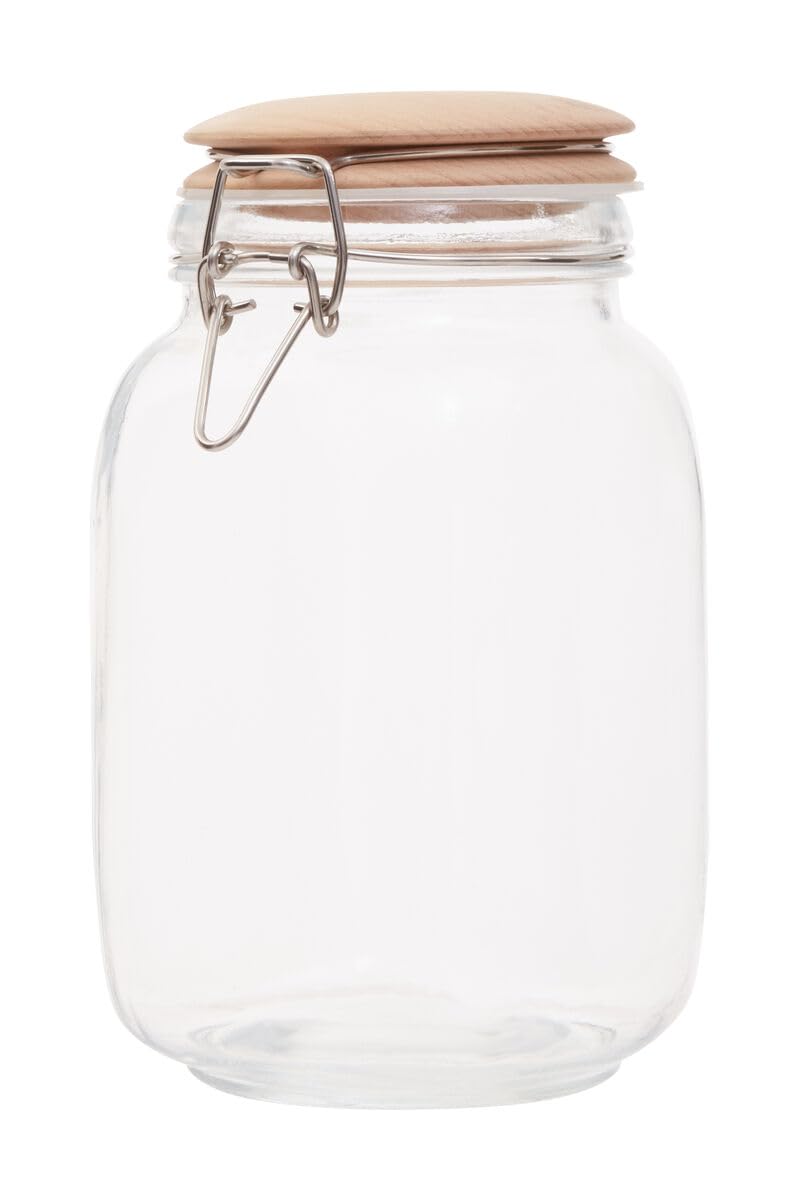 Premier Housewares Square Glass Jar With Wooden Lid - 1550Ml