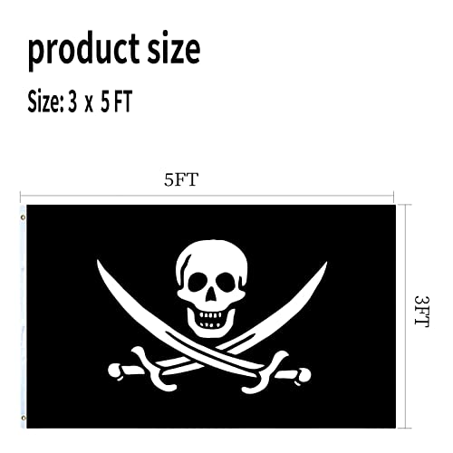 Jolly Roger Flag 3x5 Double Sided Outdoor Jack Rackham Skull Bones Flag Heavy Duty Cross Knife Flags 3 Ply Thick Polyester Material with 2 Metal Grommets, 4 Rows of Stitching by AJJSUE - Image 6