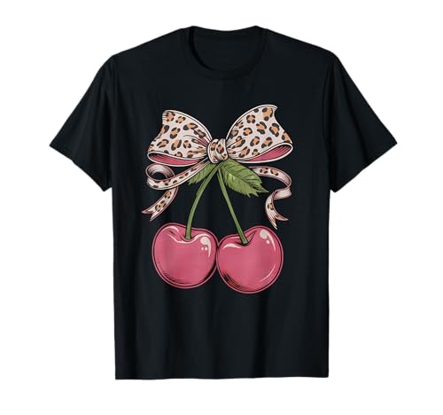Kirschen Coquette Kirsche Leopardenschleife T-Shirt
