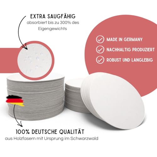 EV® Bierdeckel Pappe - 100 Stück, Rund (Ø 10,7 cm) - Made in Germany - Blanko Untersetzer zum Bemalen & Basteln - Das Perfekte DIY Set für Kreative Köpfe