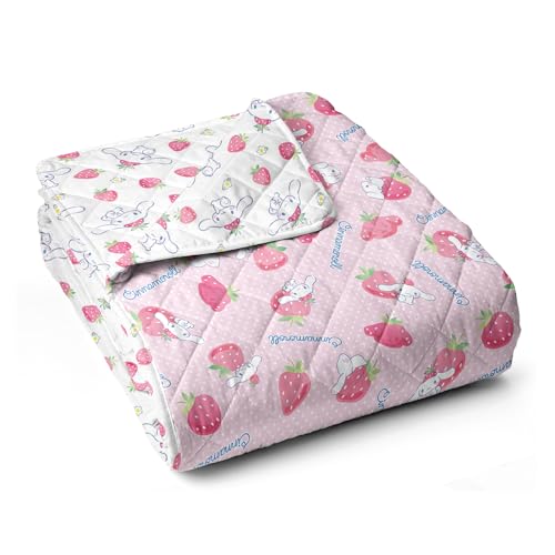 Image of Northwest Sanrio Cinnamoroll Reversible Quilted Throw, Kawaii Strawberry Polkadot Pattern, Comfy Throw for Anime Fans, Game Room, Chair or Couch, 60 x 80 Inches