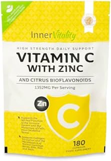Vitamin C 1300mg and Zinc with Bioflavonoids (3 Month Supply) - 180 Capsules with No Additives - Better Absorption & Easier to Swallow Than Vitamin C 1000mg Tablets