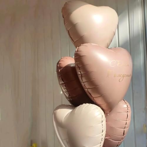 Image of Retro Apricot Heart Balloons, 10PCS Beige Caramel Foil Heart Shape Balloons, 18inch Sand White Love Foil Balloons for Helium Nude Neutral Balloon for Brithday, Valentines Day, Baby Shower Decorations