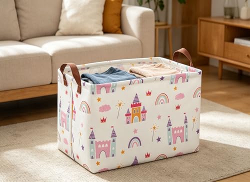 Image of Baskets Nursery Basket Storage Bins Rectangular Cute Storage Bin Organizer Book Shelf Basket Rose Room Decor(Castle)