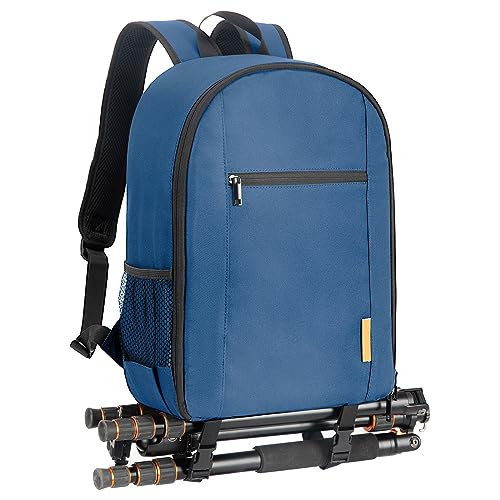 TARION Camera Backpack Waterproof Case Bag with Laptop Compartment Tripod Holder and Rain Cover for DSLR SLR Camera Lens Flash Accessories Blue