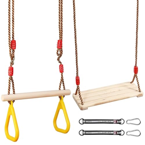 Schaukelsitz Holz Outdoor, Brettschaukel, Holzschaukel, Schaukelbrett aus Holz mit Karabiner aus Edelstahl und Hanfseil für Draußen Erwachsene Kinder Schaukel Garten