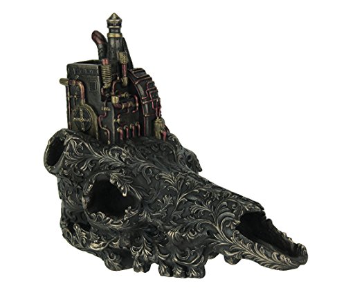 VERONESE DESIGN Antiqued Bronze Finish Steampunk Steer Skull Statue