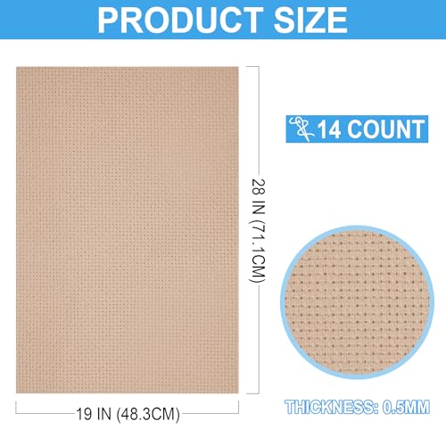 Image of Cross Stitch Fabric 14 Count Aida Cloth 28 x 19 Inch Large Size Classic Reserve Cross Stitch Supplies Embroidery Fabric for Home DIY Craft Decoration Handmade, Tan