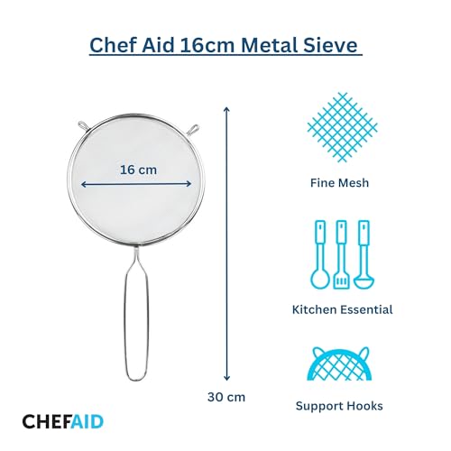 Chef Aid 16cm Long Handled Metal Sieve, Kitchen Essential Tool and Ideal for Straining, draining, Washing and Wide Range of Foods, with a fine mesh for Ease of use - Image 3