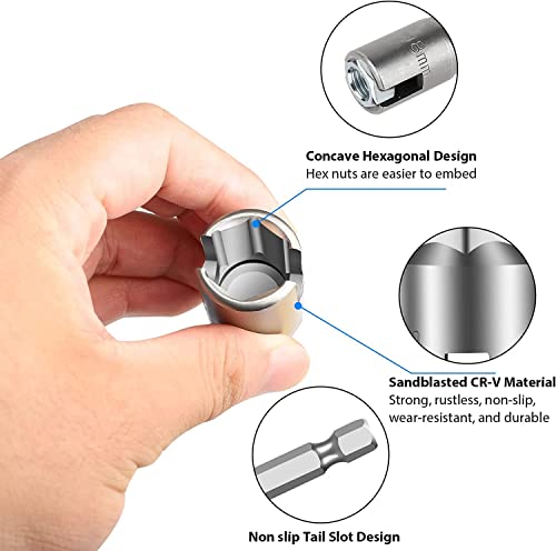 2Pcs Power Wing Nut Driver Set, Sunjoyco Slot Wing Nuts Hook Drill Bit Socket Wrenches Tools Set, 1/4" Hex Shank, For Panel Nuts Screws Eye C Hook Bolt & Q-Hanger (12Mm, 18Mm) #TOP3
