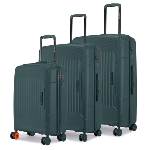 Nasher Miles Coorg Hard-Sided Polypropylene Luggage Set of 3 | 55cm, 65cm & 75cm | 8 Wheels Small, Medium & Large Trolley Bag for Travel | Suitcase (Olive Green)