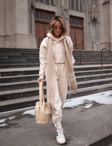 Flygo Womens Fleece 2 Piece Outfits Sweatsuit Crop Pullover Sweatshirt Joggers Pants Tracksuit Set